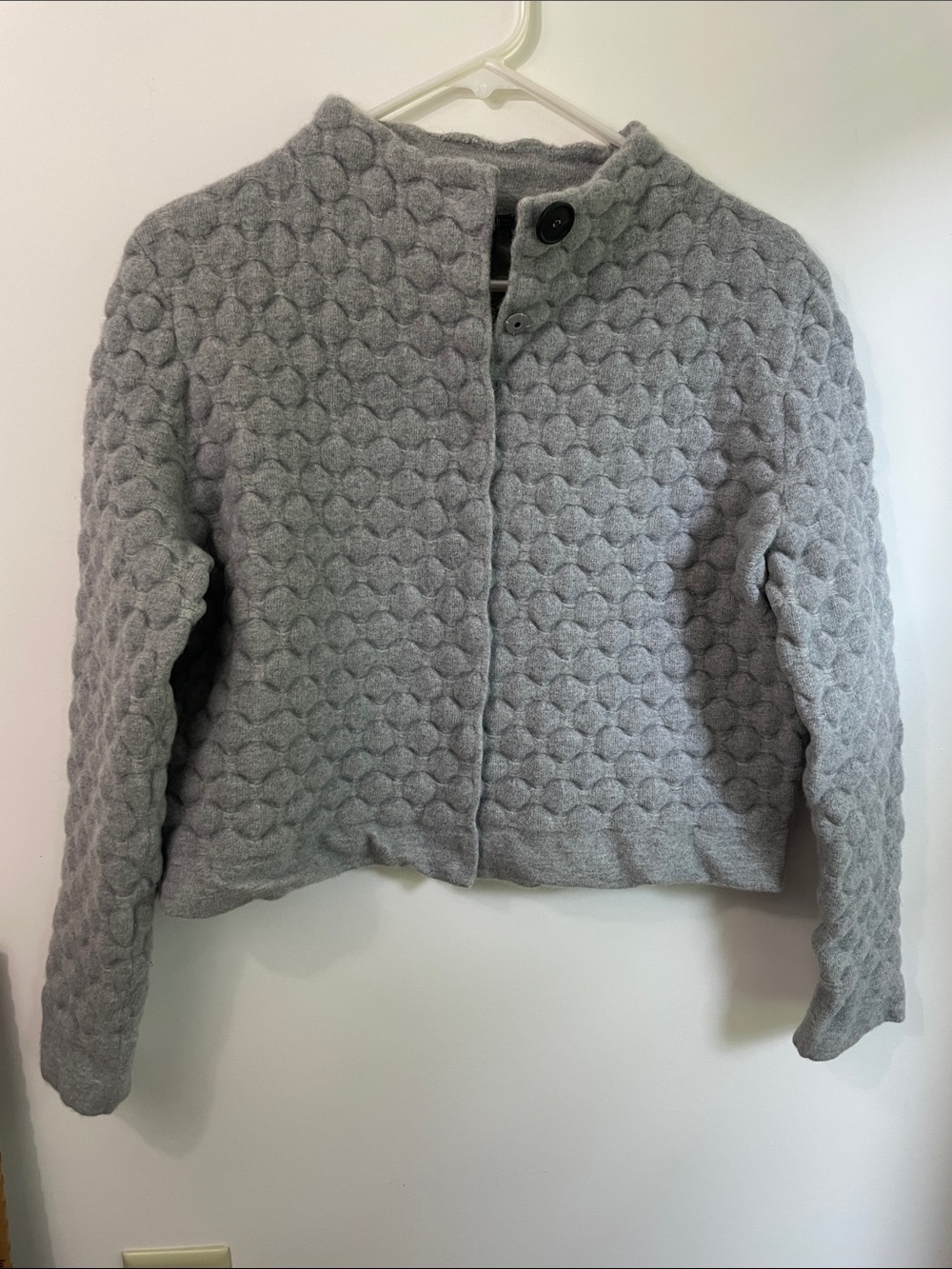 Lafayette 148 Gray Textured Quilted Cropped Women's Wool Angora Sweater Size XL